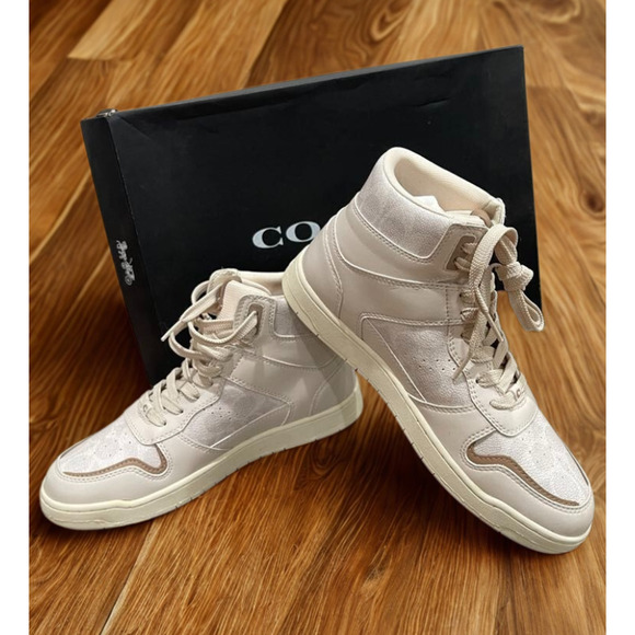 Coach Hi Top Sneakers CD304 Chalk Coated Canvas Women’s Sz 10B NIB MSRP $229 - Picture 1 of 16